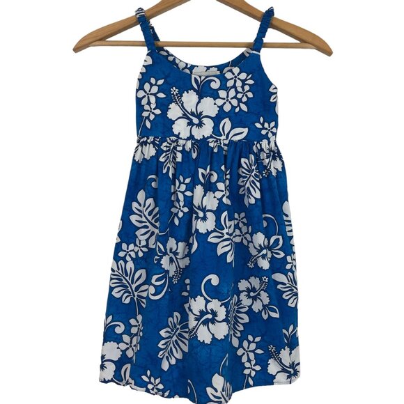 Aloha Republic Other - Aloha Republic Girls Sundress Sz 4T Hibiscus Blue White Cotton Hawaii